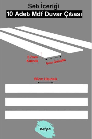 NOTPA Beyaz Dekorasyon Ahşap Şerit Duvar Panelleri Dekoratif Duvar Çıtası 1 Paket(10 Adet) - 7