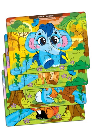 Notpa Çocuklar Için Eğitici Ve Öğretici 24 Parça Ahşap Renkli Puzzle Sevimli Hayvanlar 4lü Set 13 - Kututr
