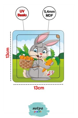 NOTPA Çocuklar İçin Eğitici ve Öğretici 4 Parça Ahşap Renkli Yapboz Tavşan - 4