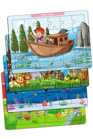 Notpa Çocuklar Için Eğitici Ve Öğretici Ahşap 24 Parça Renkli Puzzle 4lü Set 10 - 1