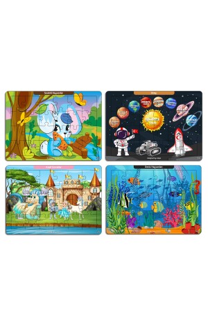 Notpa Çocuklar Için Eğitici Ve Öğretici Ahşap 24 Parça Renkli Puzzle 4lü Set 12 - 4