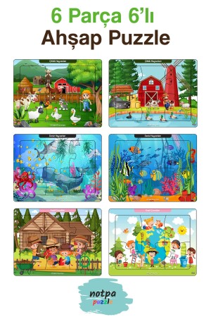 Notpa Çocuklar Için Eğitici Ve Öğretici Ahşap 6 Parça 13x17 Renkli Puzzle 6'lı Set-601 - 2