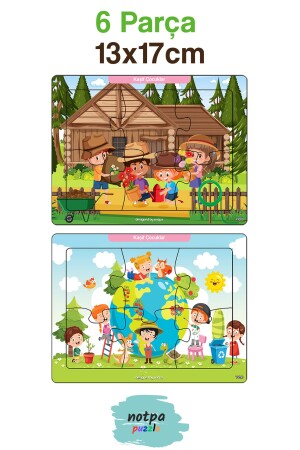 Notpa Çocuklar Için Eğitici Ve Öğretici Ahşap 6 Parça 13x17 Renkli Puzzle 6'lı Set-601 - 6