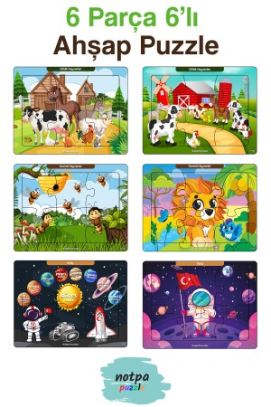 Notpa Çocuklar Için Eğitici Ve Öğretici Ahşap 6 Parça 13x17 Renkli Puzzle 6'lı Set-603 - 2