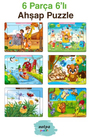 Notpa Lern- und Tutorial-Holzpuzzle, 6-teilig, 13x17, buntes 6er-Set für Kinder – 604 - 1