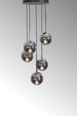 Nova 5-teiliger Luxus-Hängelampen-Kronleuchter mit chromschwarzem Metallgehäuse und Rauchglas-Design - 6