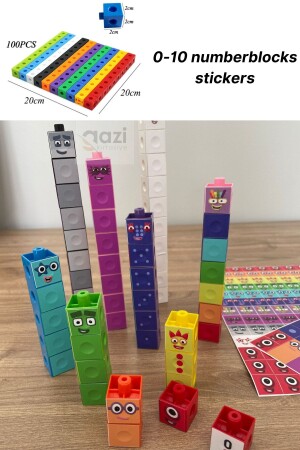 Numberblocks 100 Parça Geçmeli Matematik Küpleri - Snapcubes - 0-10 Stickers gazinumberblocksset - 3