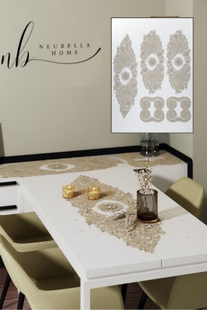 Nur 5-teiliges Luxus-Perlenläufer-Wohnzimmer-Couchtisch-Tischdecken-Set mit französischer Spitze, Mitgift-Set Kapi - 3