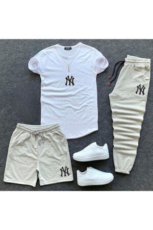 NY bedruckter Original-Unisex-Sommer-Shorts-T-Shirt-Jogginghose-Set mit 3 Kombinationsanzügen - 1