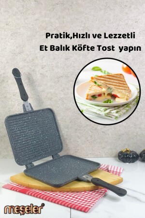 Ocak Üstü Granit Döküm El Tost Ve Çok Amaçlı Grill Tava Gri mslr0014 - 2