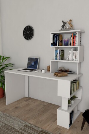 Ocean-Studienschreibtisch mit Bücherregal in Weiß - 1