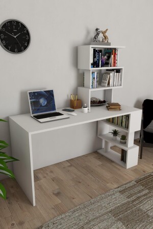 Ocean-Studienschreibtisch mit Bücherregal in Weiß - 3