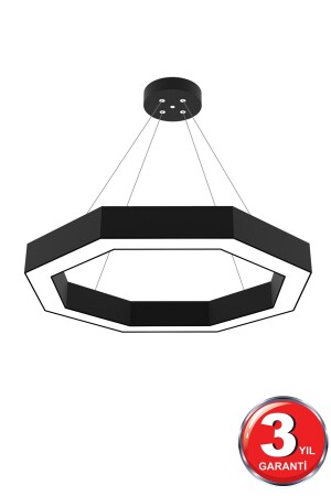 Octagon ( Siyah Kasa, Gün Işığı ) Ledli Modern Led Avize, Salon, Mutfak, Antre, Hol, Masa, Sarkıt Hegza Octagon Siyah 4000K - 3