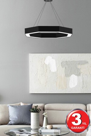 Octagon ( Siyah Kasa, Gün Işığı ) Ledli Modern Led Avize, Salon, Mutfak, Antre, Hol, Masa, Sarkıt Hegza Octagon Siyah 4000K - 8