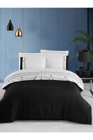 Octavia %100 Pamuk Saten Nevresim Takımı Lastikli Çarşaf King Size (XL-BATTAL BOY) Siyah Beyaz - Silkarea