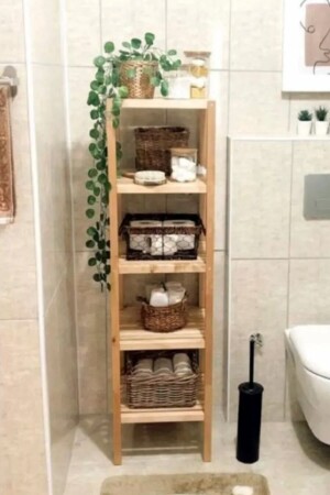 Offener Badezimmerschrank aus Holz mit 5 Ablagen, Badezimmer-Organizer, Regal Mob111 hd647 - 1