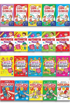 Okul Öncesi Eğitim Seti 20 Kitap: Çizgi Çalışması - Matematik - Ingilizce - Kodlama 320 Sf. - 2