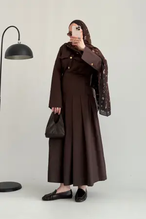 Oliva Likralı Gabardin Etek Takım Acı Kahve - Nuuwears