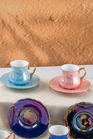 Olivia Renkli Neon 6 Kişilik Porselen Kahve Fincanı Takımı 0127 MXG-21-0207/12 - 3