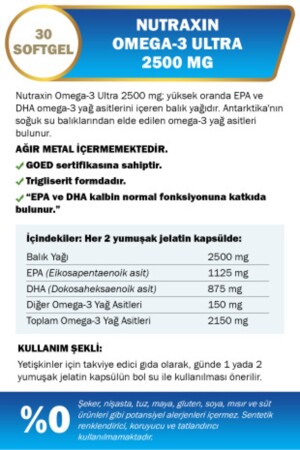 Omega 3 Ultra 2500 Mg 30 Yumuşak Kapsül - EPA DHA GOED NUT2821 - 3