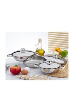 Omelette-Set aus Stahl, 3-teilig, mit Stahldeckel, 16/18/20 cm - 2