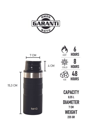 Ömür Boyu Garantili Active Paslanmaz Çelik Termos Midnight Black 0.35 Lt- (12 Oz) - TANQ