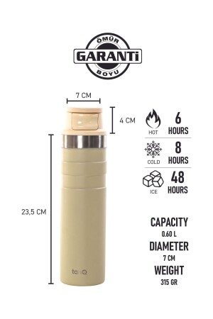 Ömür Boyu Garantili Active Plus Paslanmaz Çelik Termos Vanilla 0.60 Lt- (20 Oz) - TANQ