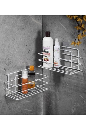 Ömür Boyu Paslanmaz Yapışkanlı Banyo Düzenleyici Şampuanlık Duş Rafı 2 Adet Beyaz Tş-01 TŞ-01 - 1