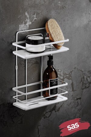 Yapışkanlı Ömür Boyu Paslanmaz Kristal Ayarlanabilir Raf Banyo Düzenleyici Şampuanlık Beyaz Lş-02 PRA-615130-3017 - Sas Haus