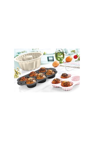 One Piece Anthrazit, 6-teilige Silikon-Mini-Kuchenform – Muffinform, 6-teilige Form, herzförmige Kuchenform, 24 x 16 cm, 6-teilige Cupcake-Form, Grau, 24 x 16 cm - 6