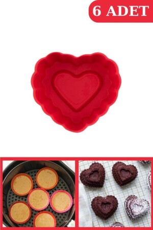 Onikiden Airfryer Silikon Kalp Muffin Kek Kalıbı 6’lı- Tüm Hava Fritözleriyle Uyumlu Sl11 - 1