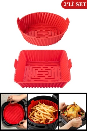 Onikiden Kare ve Yuvarlak Airfryer Silikon Pişirme Kabı Seti 20cm - Hava Fritözlerle Uyumlu 2’li Set SL099-SL101 - 2