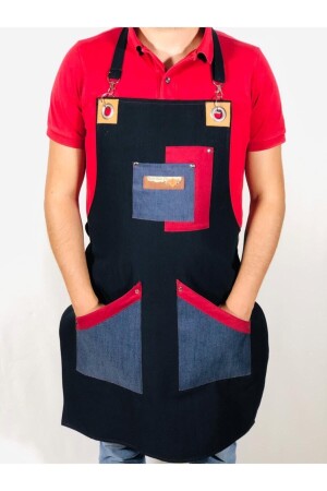 مينيز-ماستر شيف فرون مع جيوب ومسكات مقهى مطعم النادل الجزار فرون نوع مع دينين التفاصيل - Önlük Sepeti