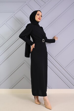 Önü Çapraz Kalem Elbise Siyah - Şule Giyim