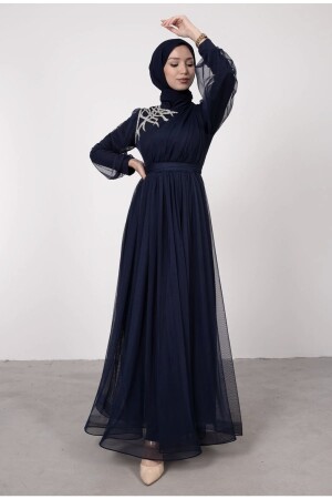 Önü Taşlı Detaylı Drapeli Kemerli Tül Abiye TY316-42454343532 - Modarana