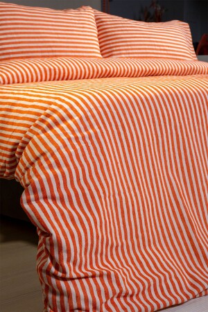 Orange gestreiftes Leinen-Doppelbettbezug- und Kissenset 200 x 220 cm KTNNVRS - 6