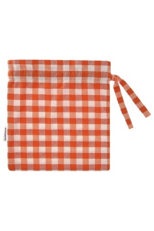 Orange kariertes, umweltfreundliches Stoff-Leinen-Organizer-Beutel mit Kordelzug – Geschenkbeutel – Make-up-Tasche - 4