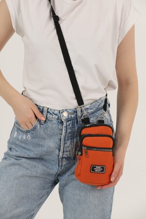 Orange U17 Reißverschlusstasche mit 3 Fächern und verstellbarem Riemen Unisex-Handyhalter-Brieftasche U:20 E:12 G:4 S225-00057 - 2