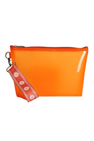 Orangefarbene halbtransparente Organizer-Strandtasche mit Gänseblümchenmuster - 1