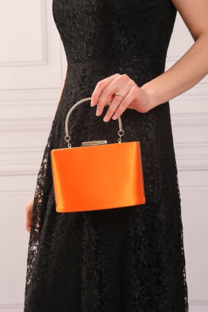 Orangefarbene Satin-Abendkleid-Clutch-Portfolio-Tasche für Damen - 3