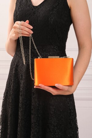 Orangefarbene Satin-Abendkleid-Clutch-Portfolio-Tasche für Damen - 4