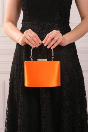 Orangefarbene Satin-Abendkleid-Clutch-Portfolio-Tasche für Damen - 5