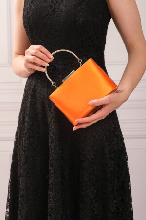 Orangefarbene Satin-Abendkleid-Clutch-Portfolio-Tasche für Damen - 6