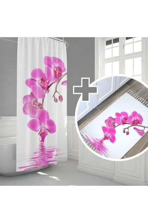 Orchideen-Badematte und einflügeliger Duschvorhang 1x120x200 im Set BAHORCHD5080-120 - Zethome