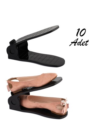 Org -201 10 lu Ayakkabı Rampası Ayakkabı Düzenleyici Dolap İçi Organizer- Siyah - Porsima