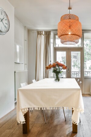 Organik Ham Keten Krem Ponponlu Masa Örtüsü - Ndc Home