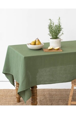 Organik Ham Keten Masa Örtüsü Koyu Yeşil - Home Art Atelier Hand Made