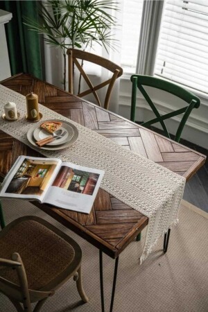 Organik Pamuk Dantel Runner Kelebek Desen 150x35 - Nonamino