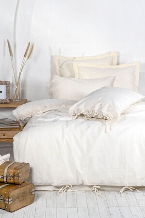 Organik Pamuk Güpürlü Ekstra Geniş Nevresim Takımı - Amanda Amanda Krem XL - Ecocotton