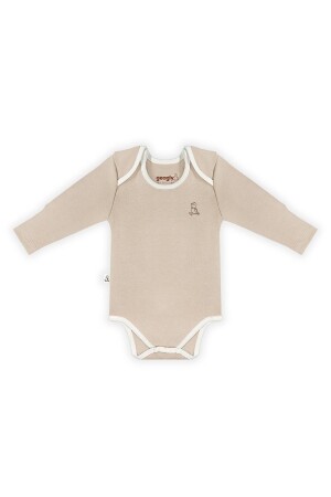 Organik Pamuk Yenidoğan & Bebek 3'lü Uzun Kollu Çıtçıtlı Bodysuit Unisex(KAHVERENGİ & KREM & YEŞİL) GBS221021 & GBS221022 & GBS221023 - 3